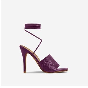 Lace up printed detail strap square toe 4.5” heels